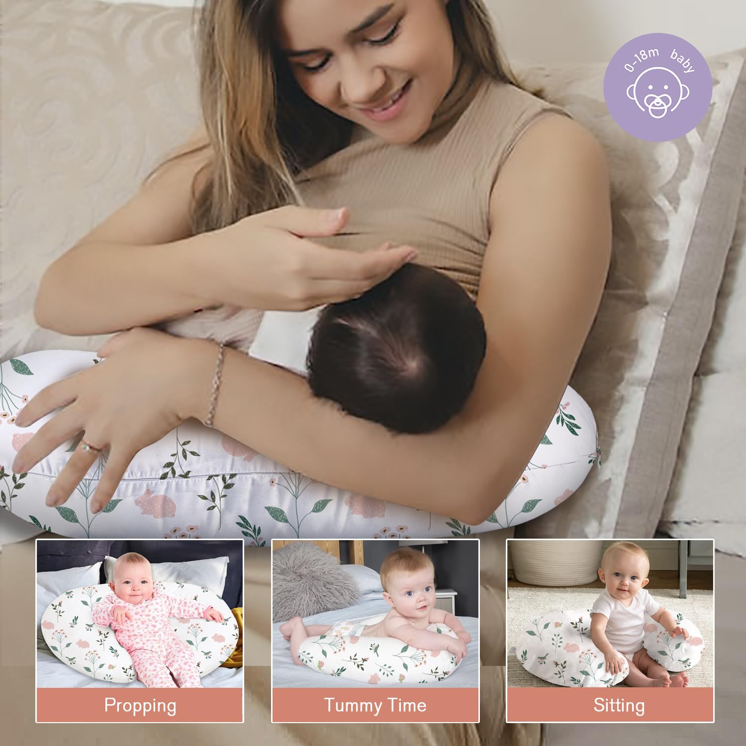 Little Grape Land Little Bunny nursing pillow in use during feeding time.