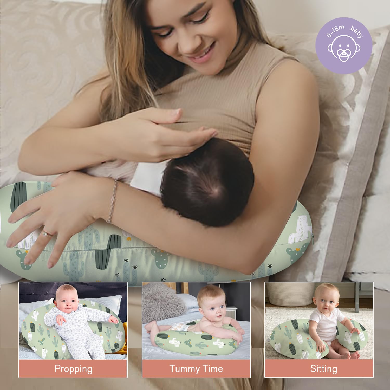 Little Grape Land nursing pillow demonstrates ideal breastfeeding position