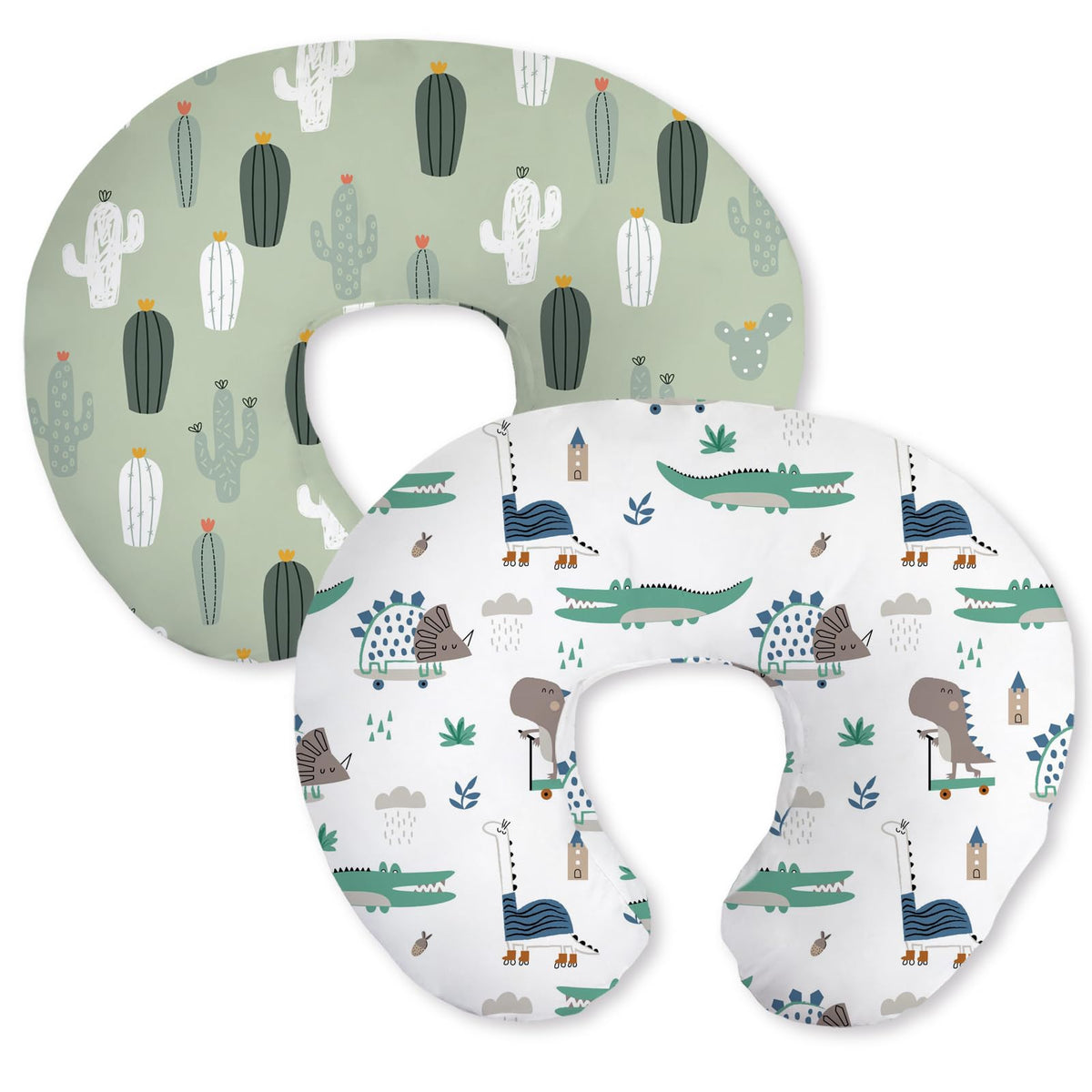 Little Grape Land nursing pillow covers 2-pack in crocodile and cactus designs; soft and breathable.