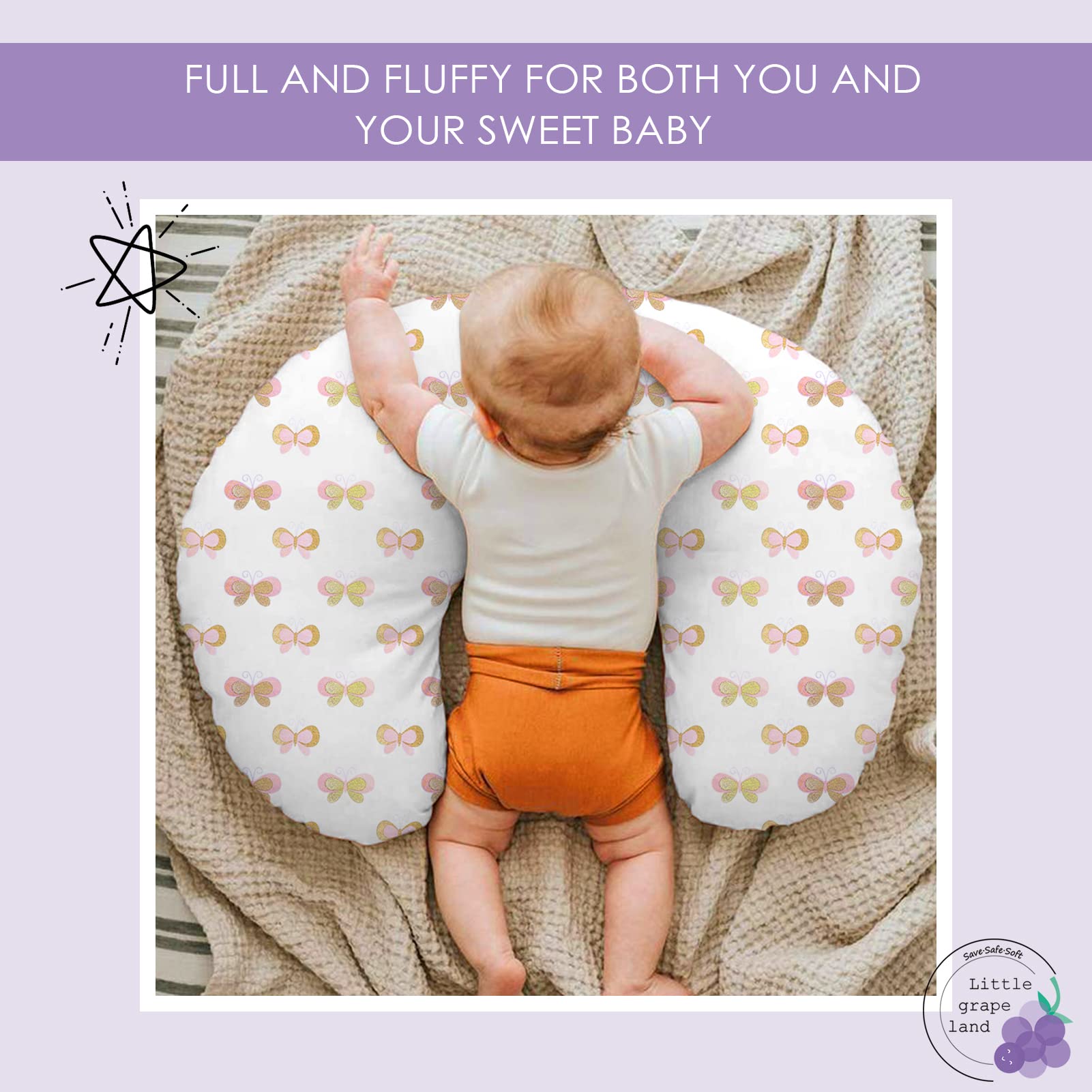 Machine-washable cover on Little Grape Land nursing pillow for simple maintenance