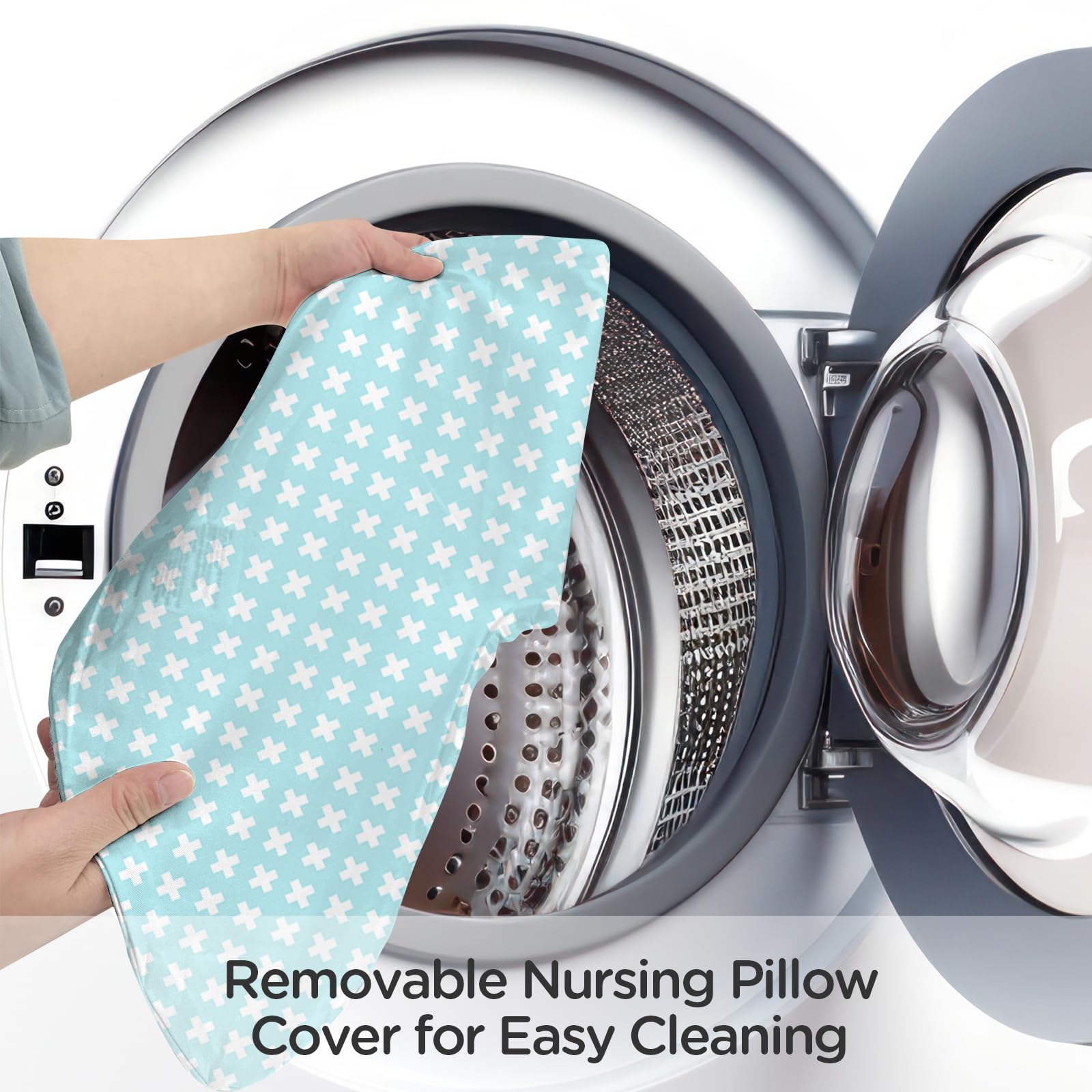 Nursing pillow cover packaging by Little Grape Land showing two cover options.