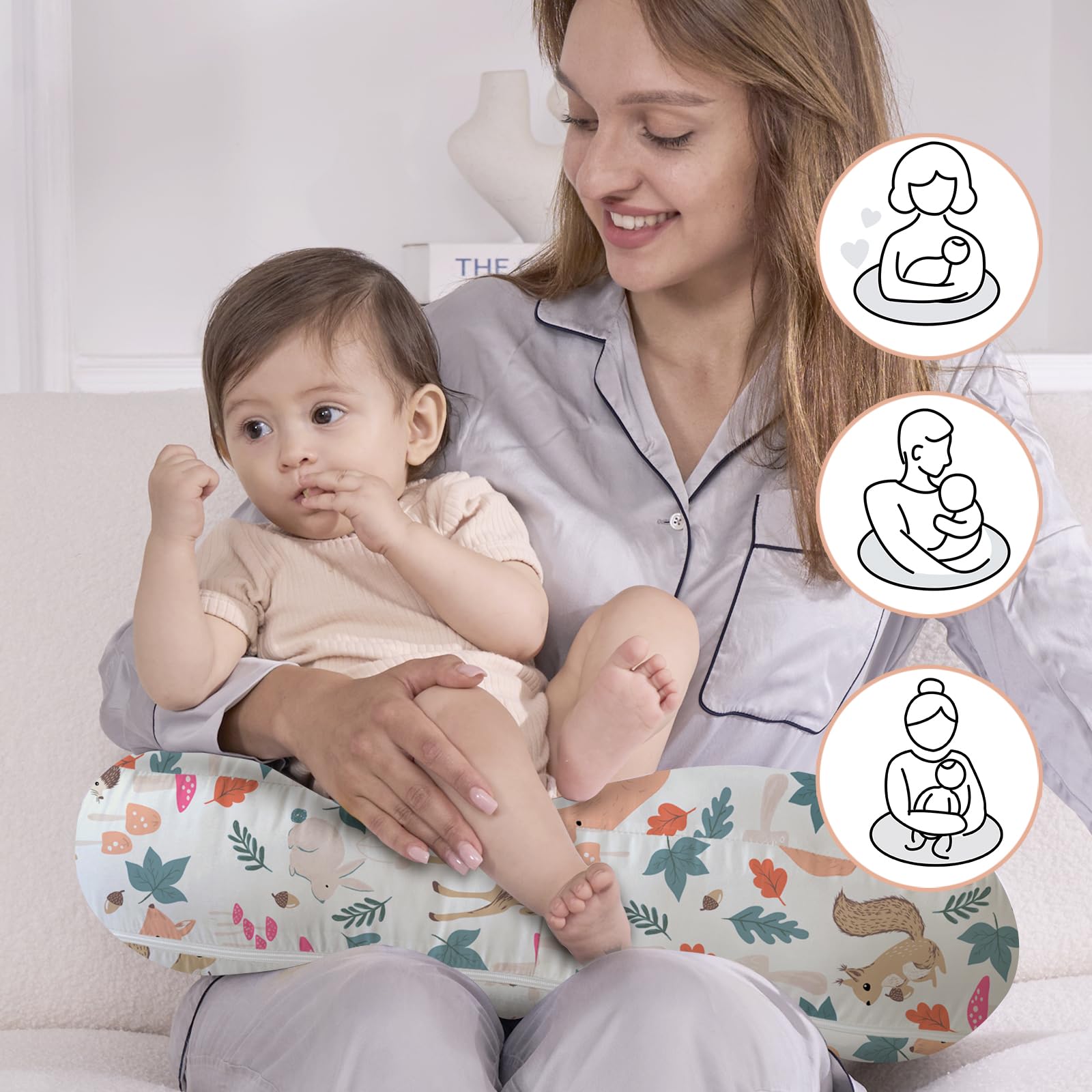 Little Grape Land nursing pillow with removable cover forest design for easy cleanup