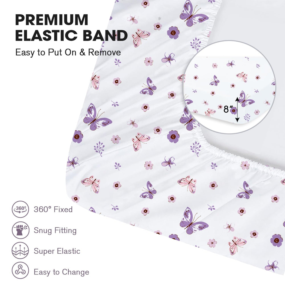 Little Grape Land standard crib 4-pack keeps spares on hand for easy changes.