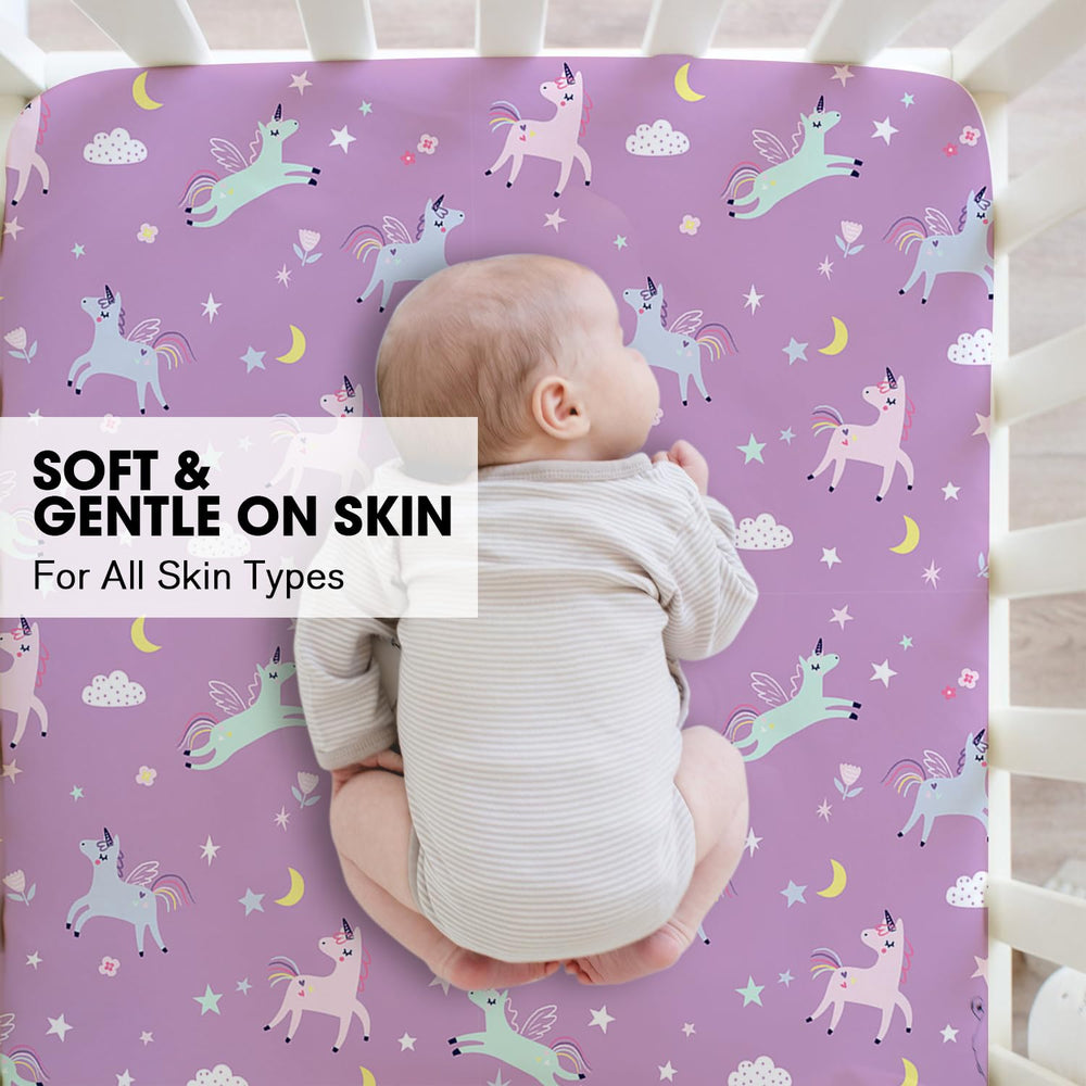 Little Grape Land ultra-soft microfiber crib sheet closeup with gentle touch