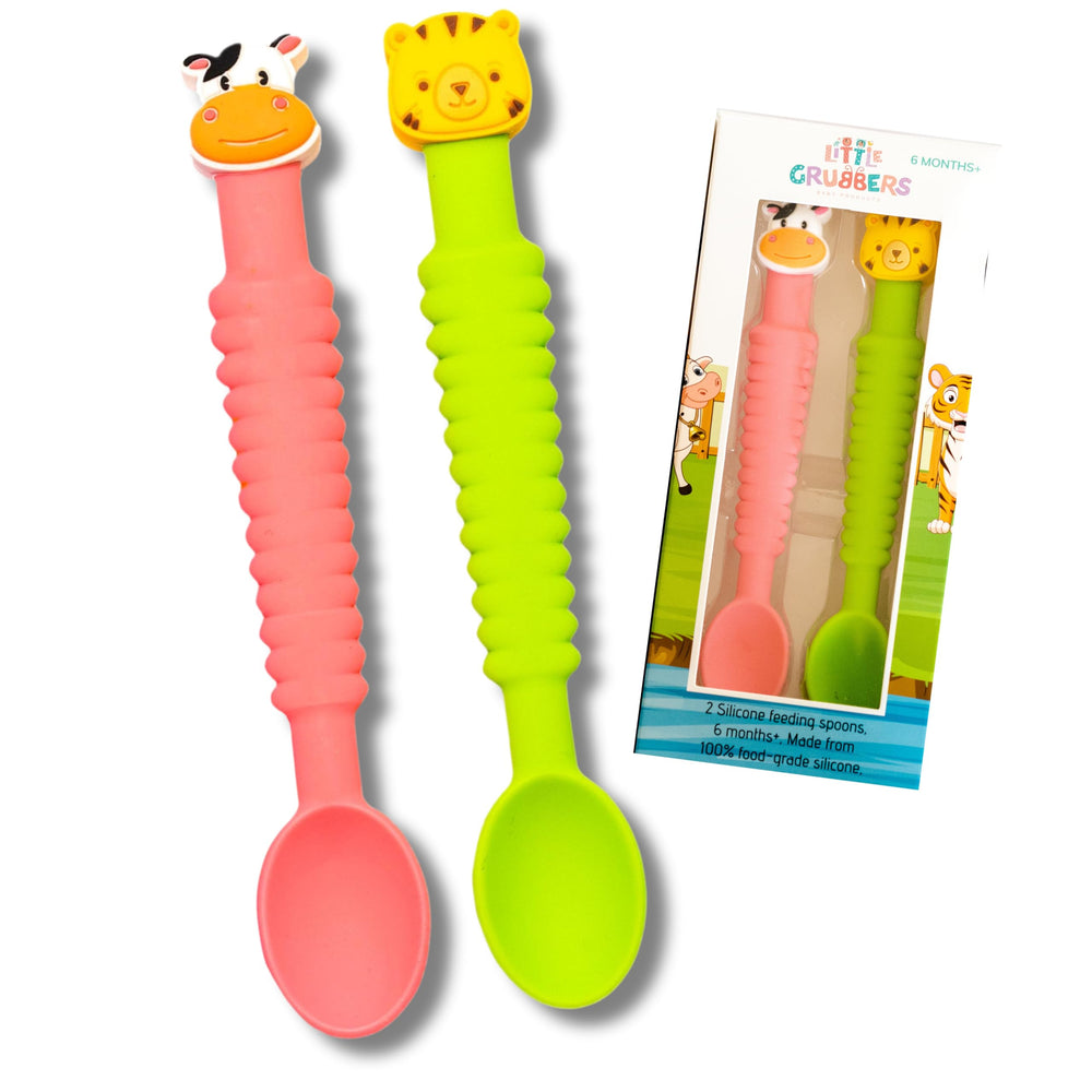 Little Grubbers cow-spoon front view, ideal for easy self-feeding with a friendly design.