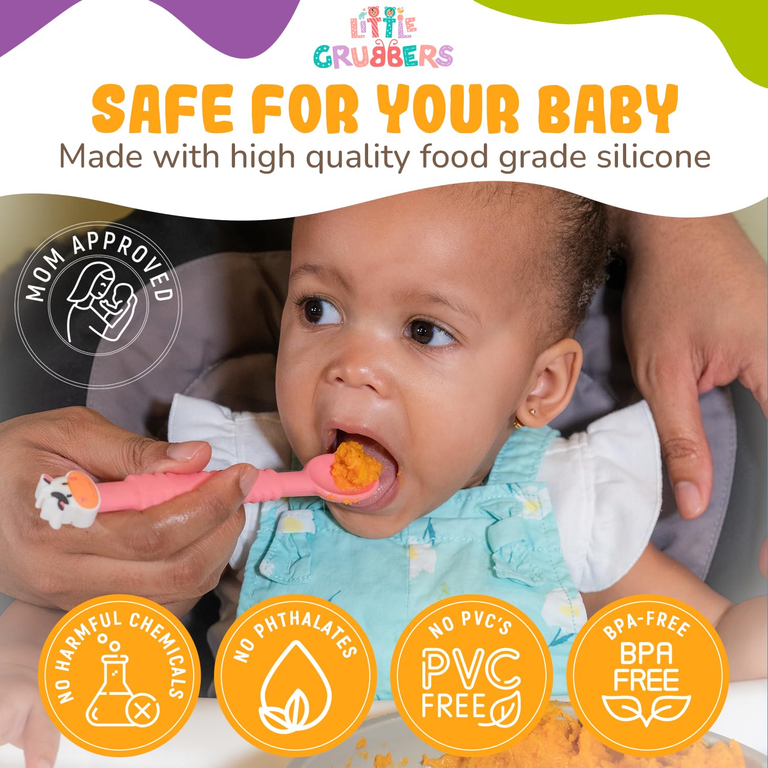 Little Grubbers spoon-teether multipurpose design shown during a mealtime