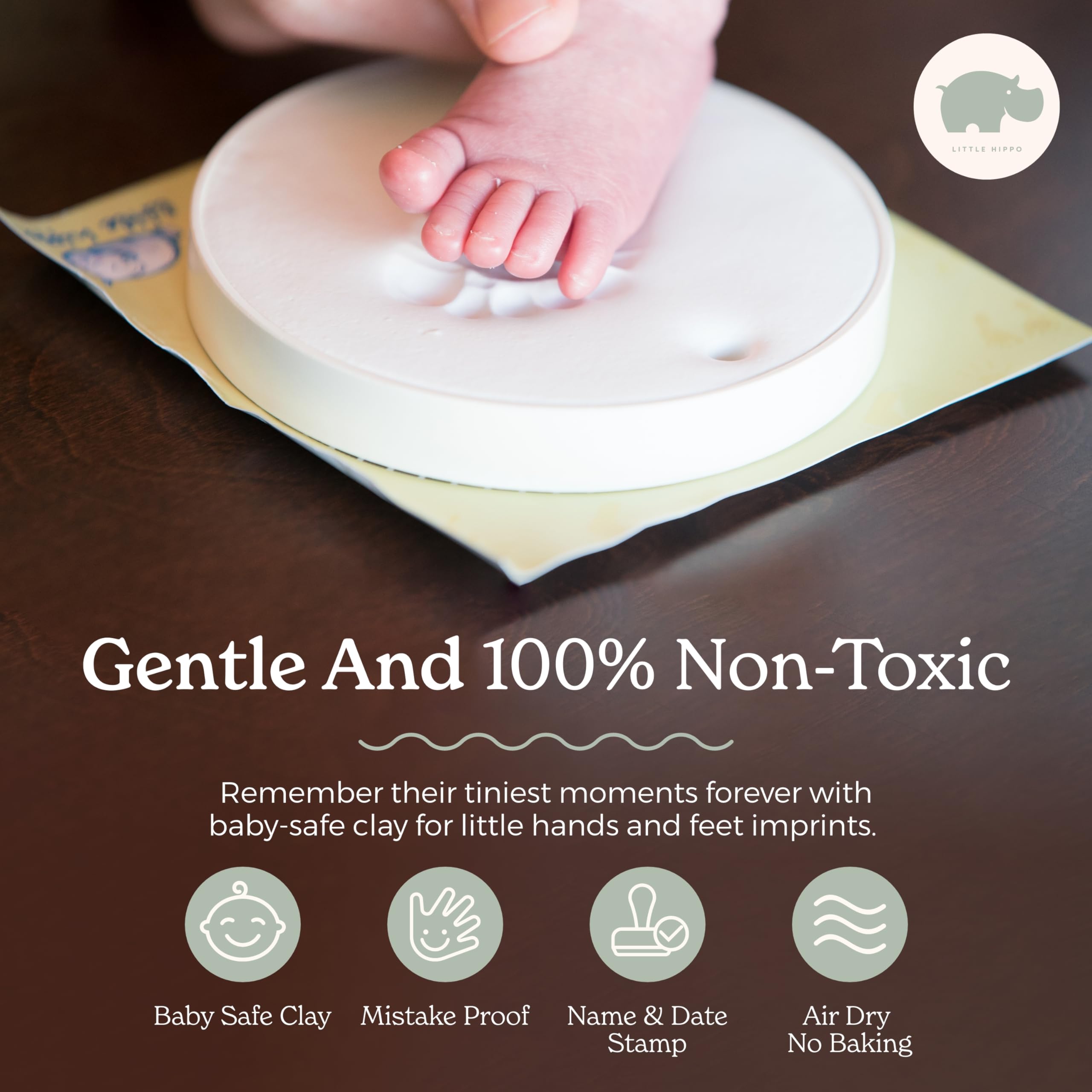 Little Hippo imprint clay packs for safe newborn handprints and footprints