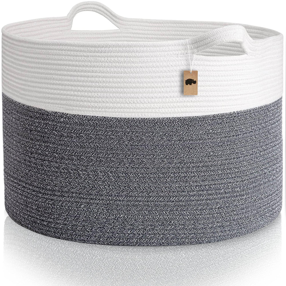 Little Hippo XXL cotton rope basket in white and gray for laundry organization