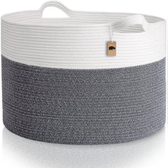 Little Hippo XXL cotton rope basket in white and gray for laundry organization
