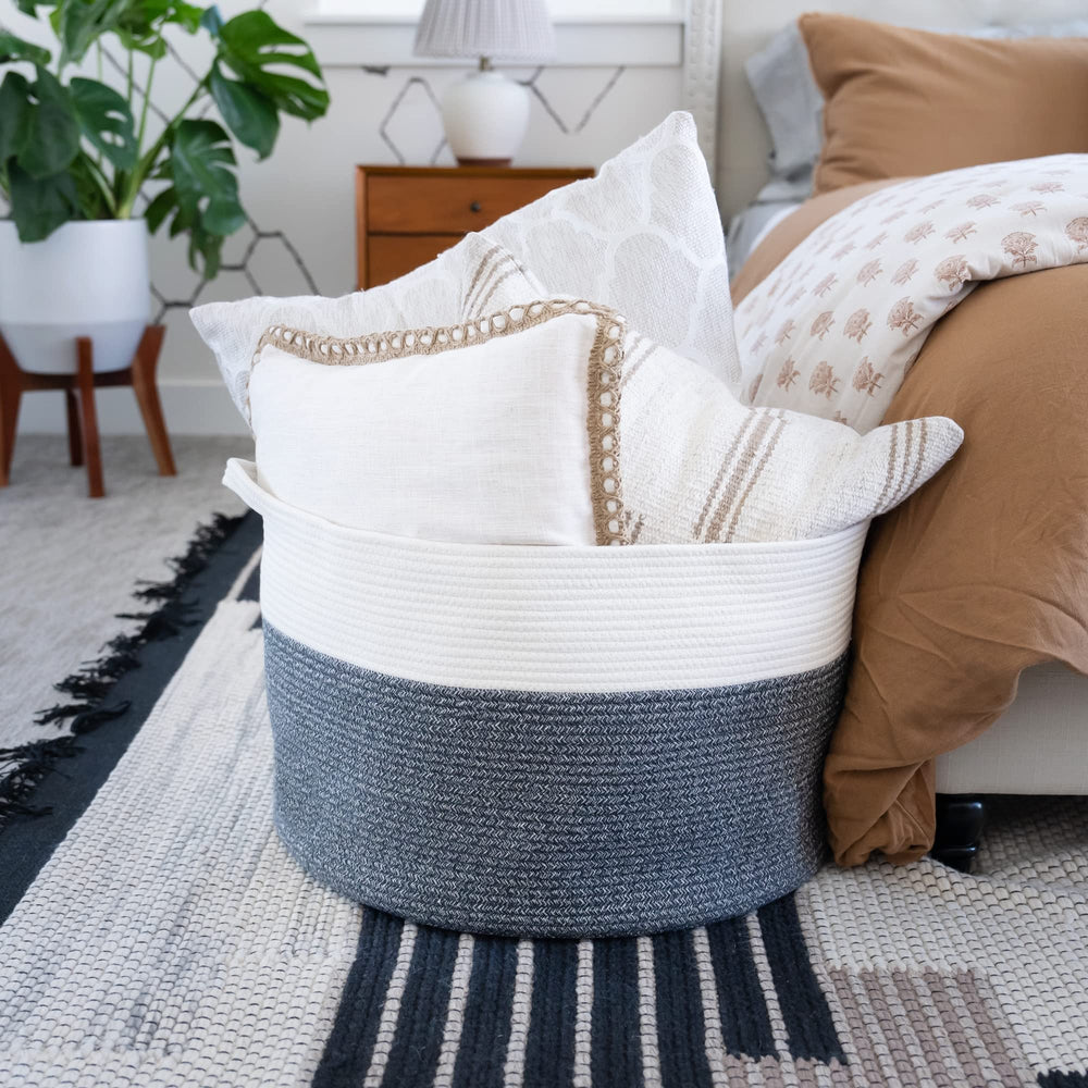Little Hippo XXL basket in living room for blanket storage