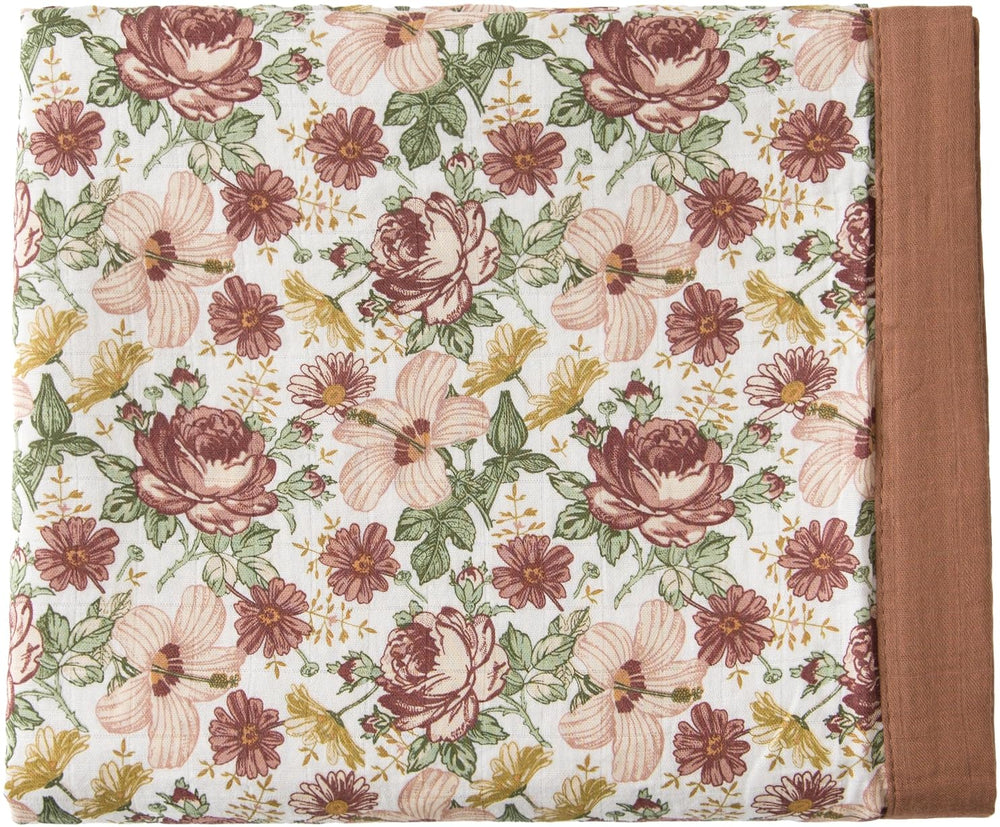 Little Jump boho vintage floral muslin blanket for naps and play