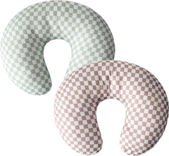Little Jump coffee checkered nursing cover fits standard pillows for easy breastfeeding support.