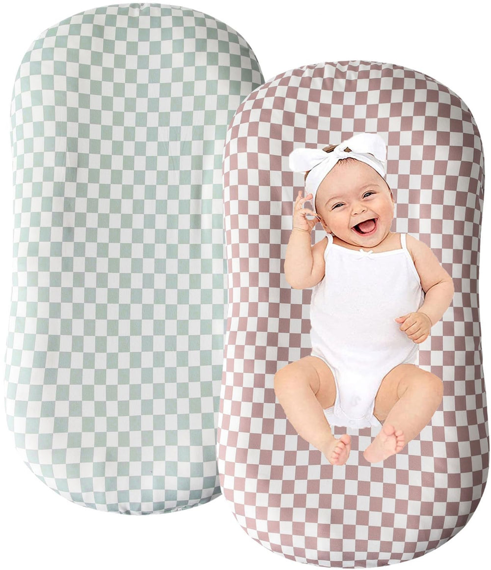 Little Jump cotton baby lounger cover in coffee checkered for a snug fit and easy washing.
