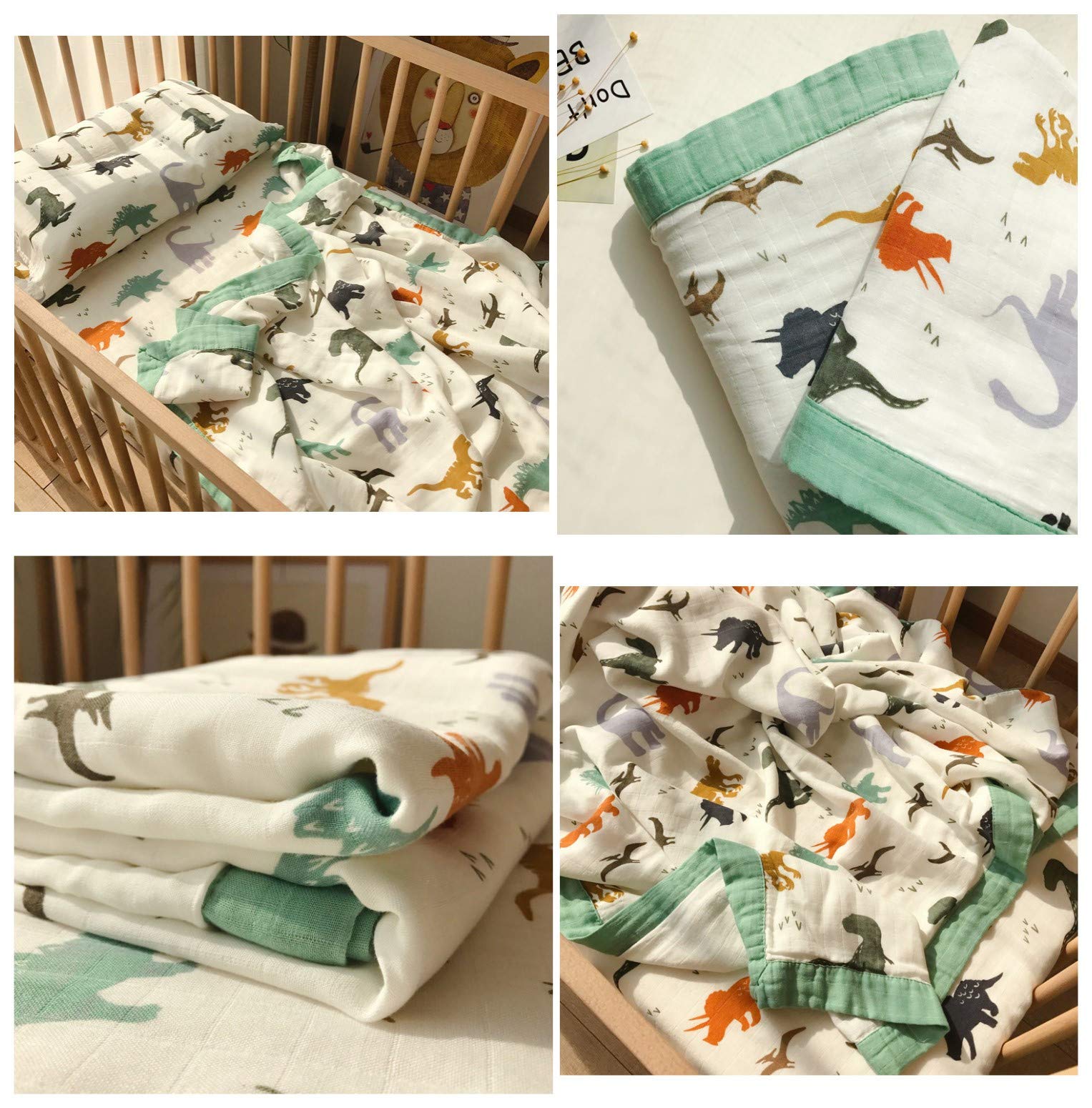 Little Jump Dinosaur Muslin Blanket car-seat nap blanket, versatile and comfy.