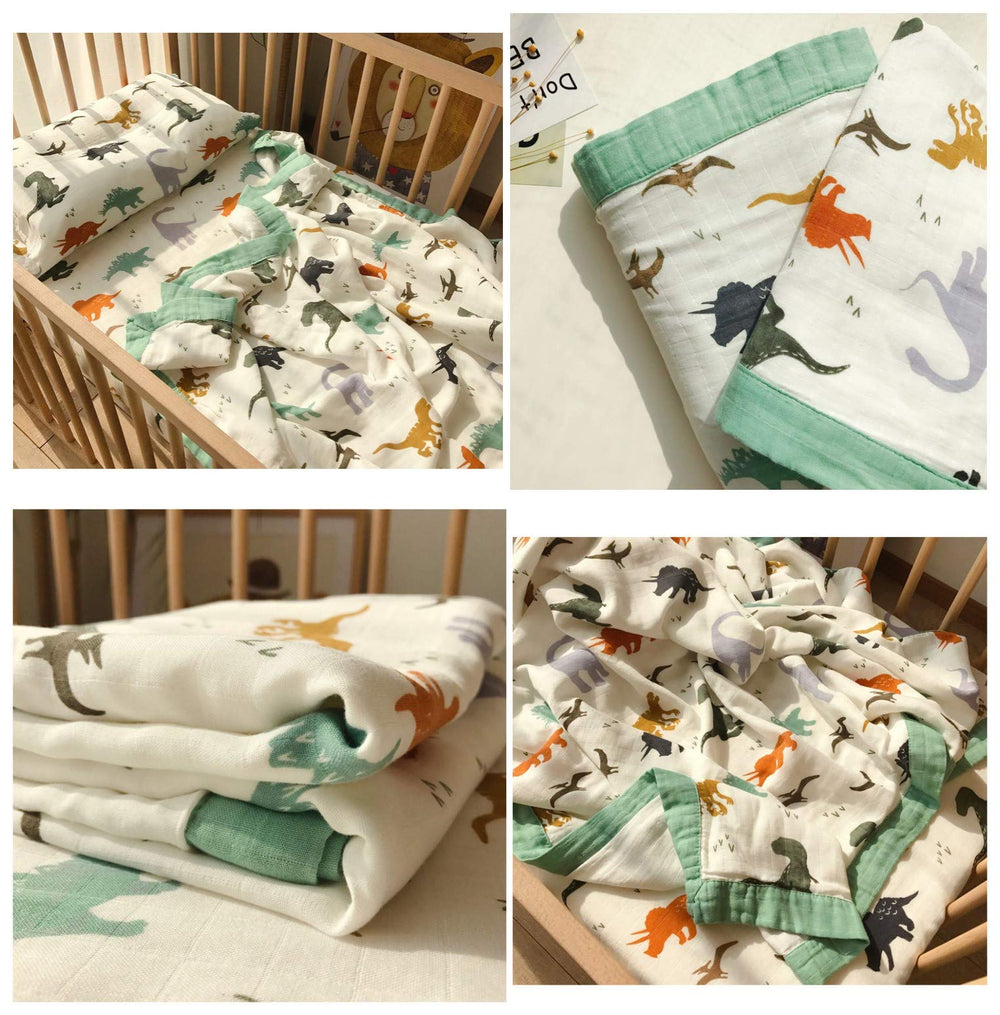 Little Jump Dinosaur Muslin Blanket car-seat nap blanket, versatile and comfy.