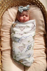 Little Jump Dinosaur Muslin Blanket daycare-ready two-layer warmth for all seasons.