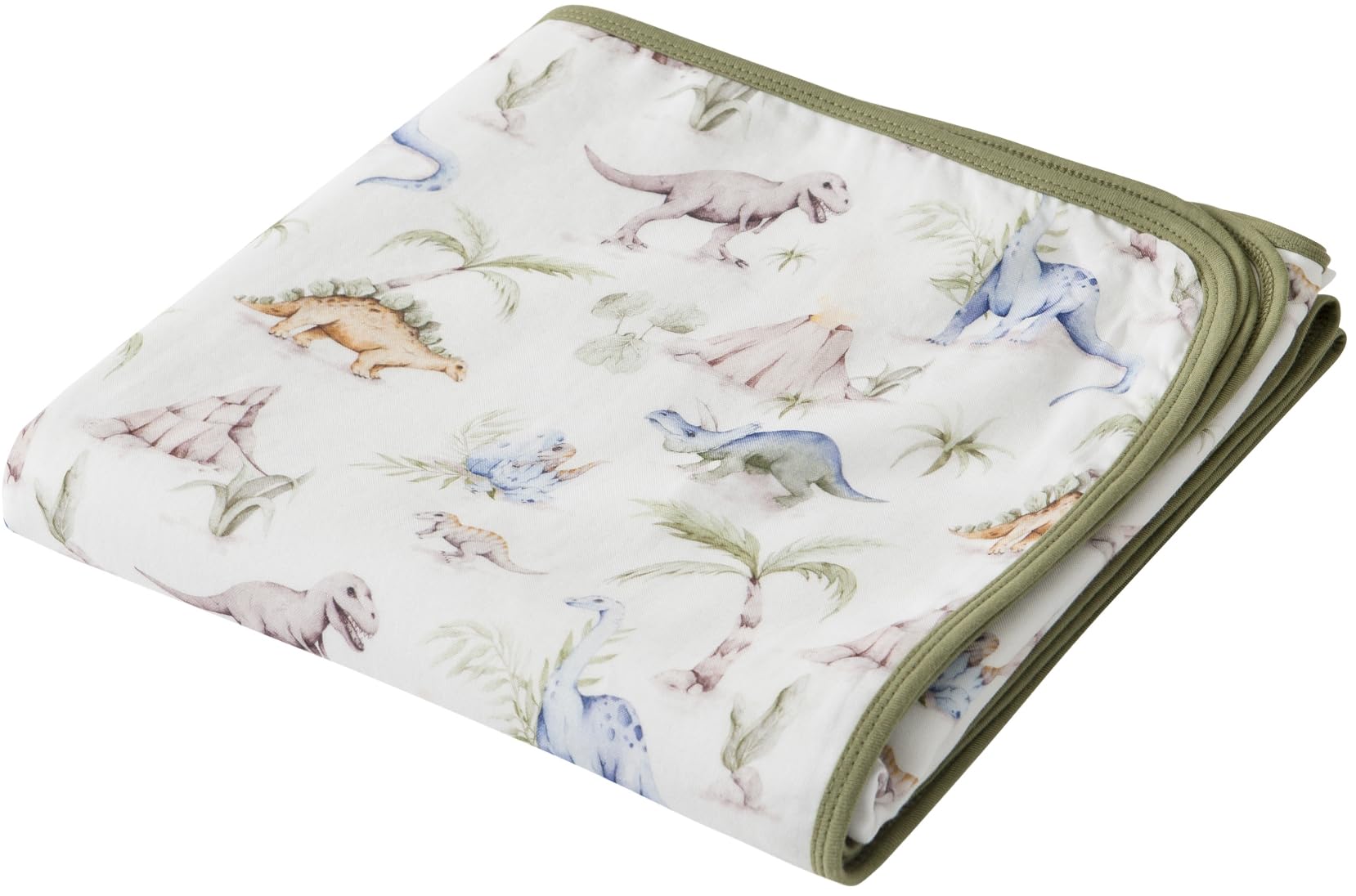 Little Jump Dinosaur Muslin Blanket fabric closeup showing soft cotton texture for baby's skin.