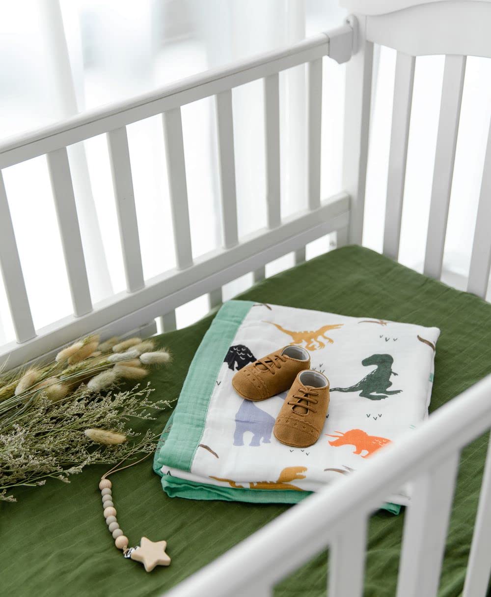 Little Jump Dinosaur Muslin Blanket machine-washable, stays soft wash after wash.