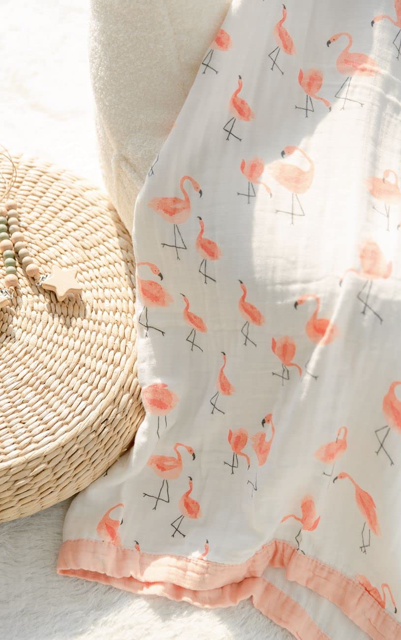 Little Jump Flamingo blanket 47x47 inches offers ample coverage as baby grows.