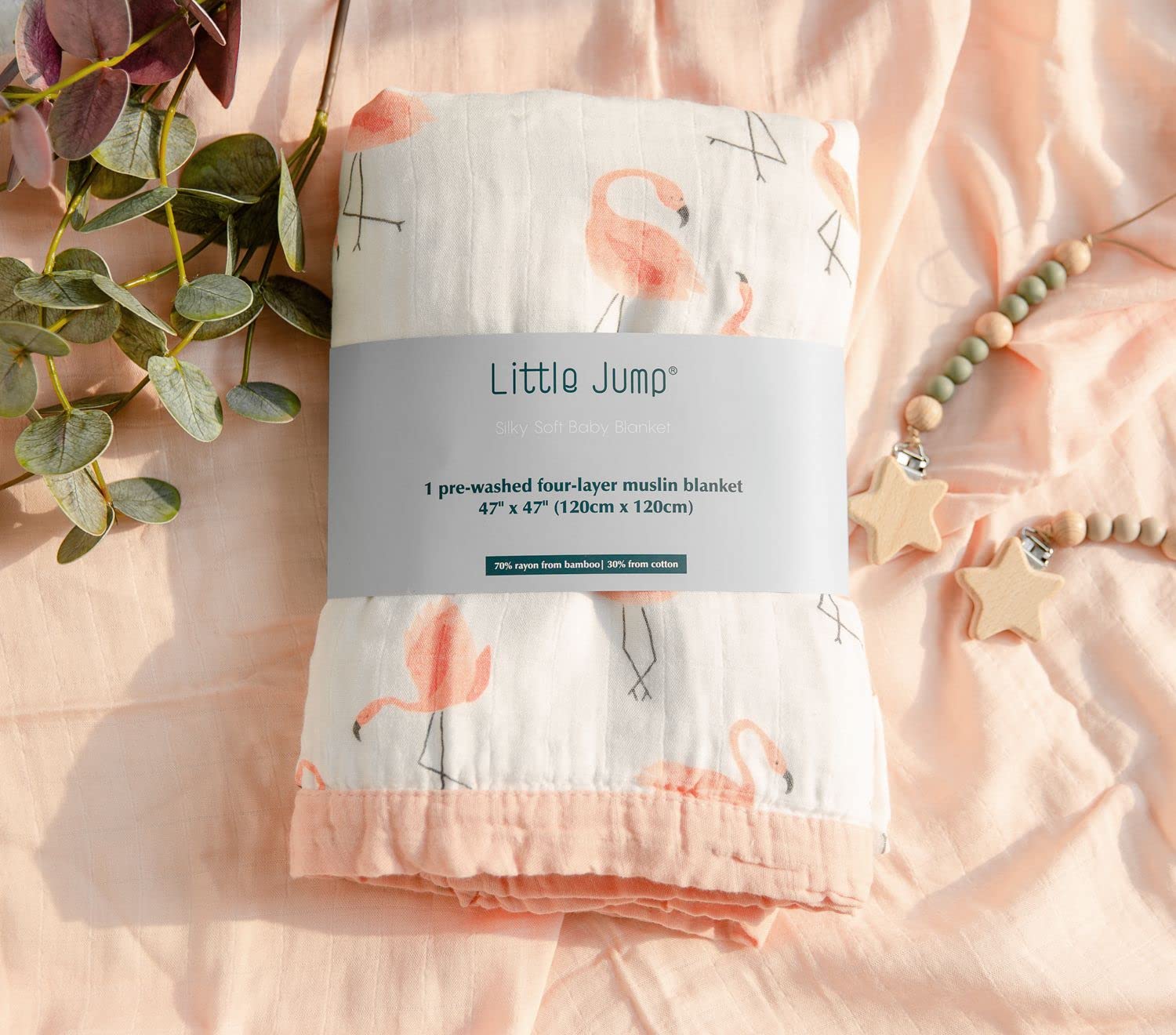 Little Jump Flamingo blanket oversized for toddler beds as kids grow.