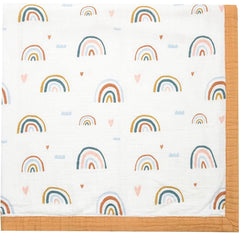 Little Jump Rainbow Muslin Quilt folded for compact storage and gifting.