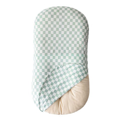Little Jump soft-stretchy lounger cover in coffee checkered for gentle support.