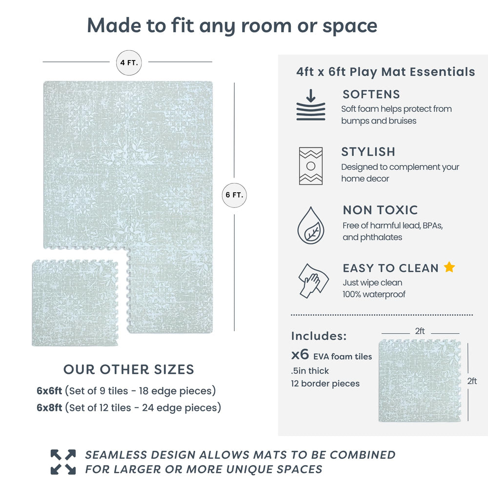 Little Landings Eden interlocking tiles provide a padded surface for crawl-friendly play.