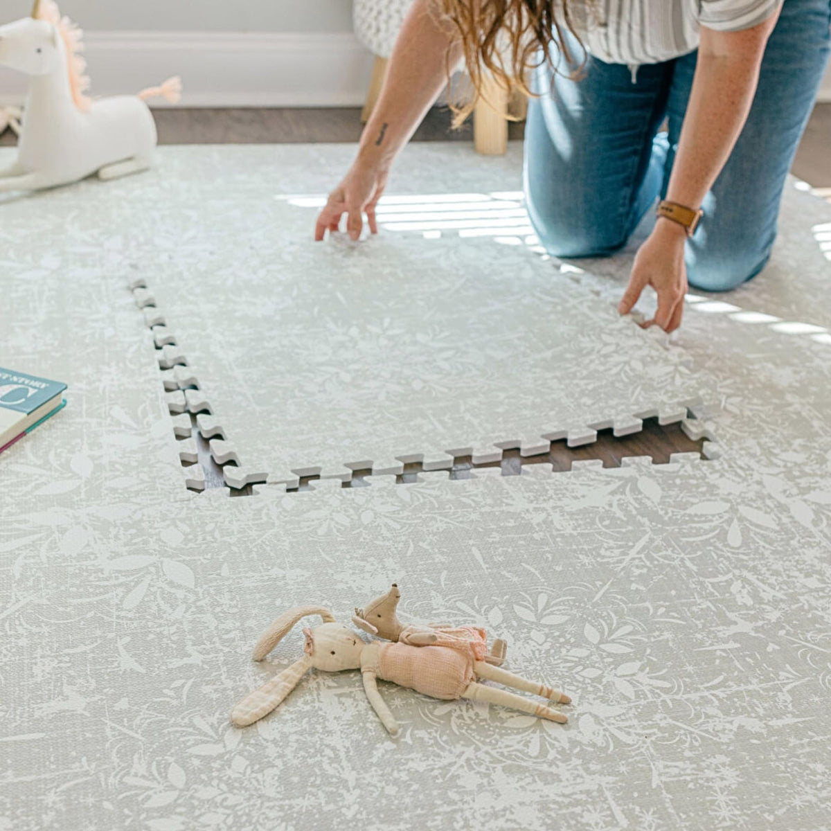 Little Landings Eden play mat in a 4x6 ft layout for safe tummy time.