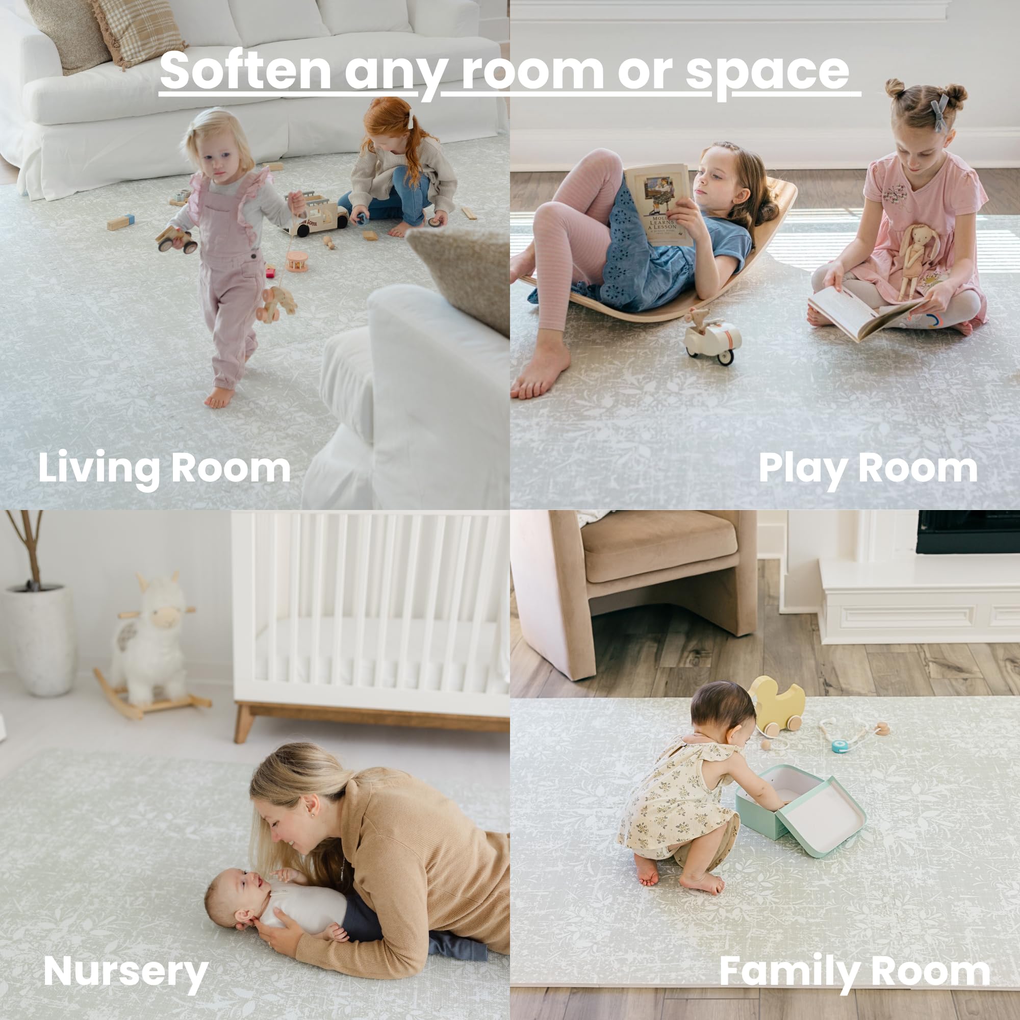 Little Landings Eden mats blend into modern nurseries with stylish patterns.