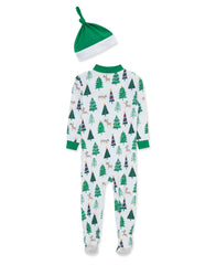 Little Me baby cap in green and white coordinates with the footie for cozy warmth