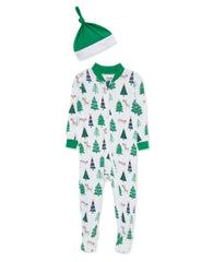 Little Me Christmas tree footie zip-front keeps baby warm and festive