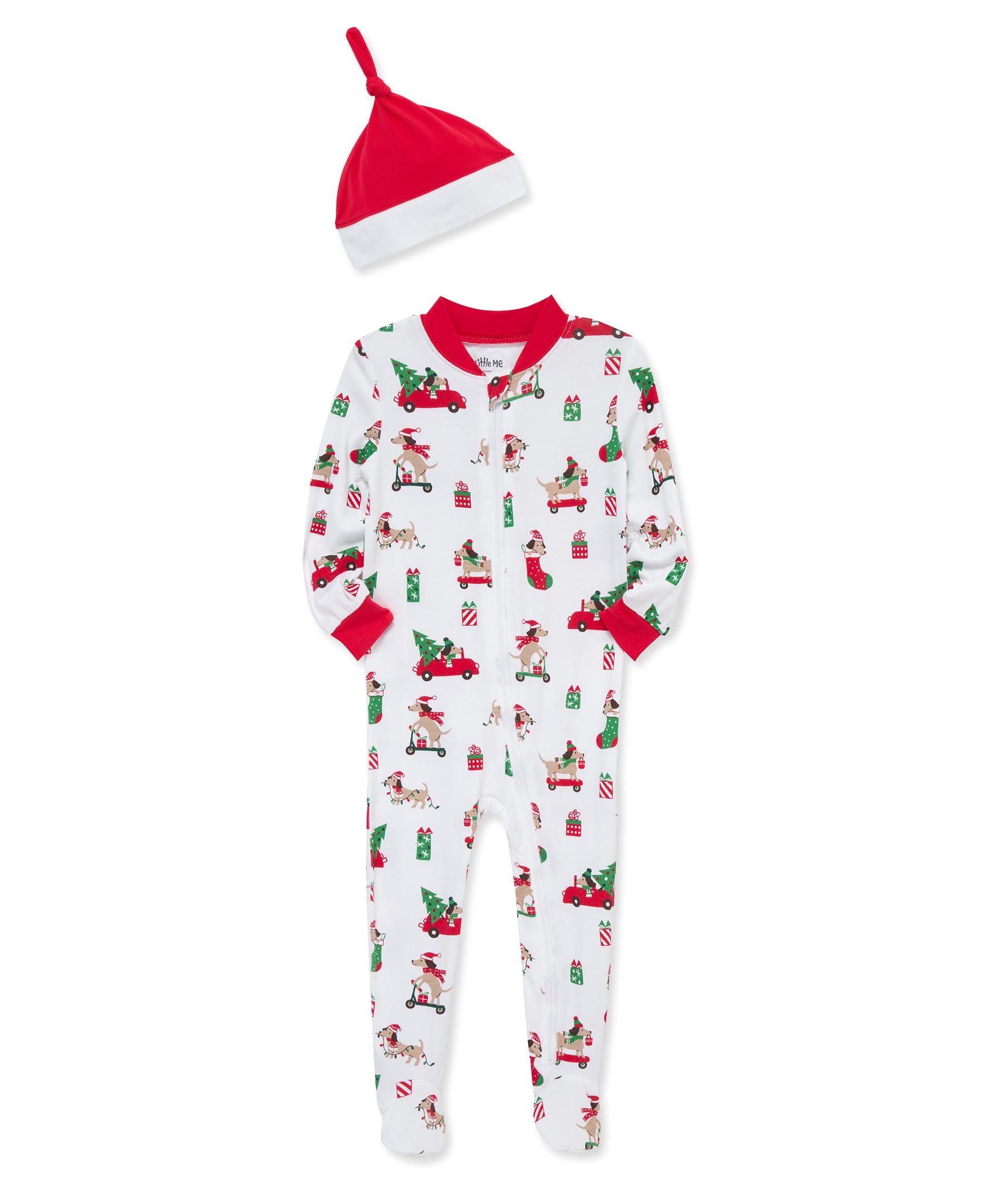 Little Me gender-neutral holiday pajamas suitable for family events.