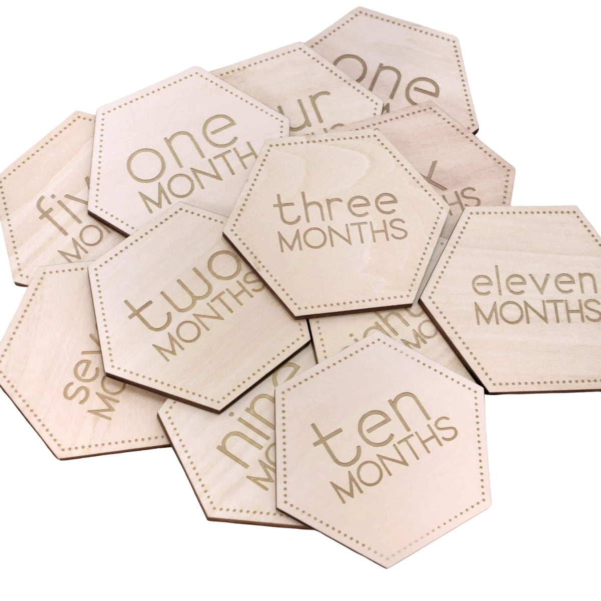 Little Moments wooden monthly cards hexagon set, ideal for milestone photography.