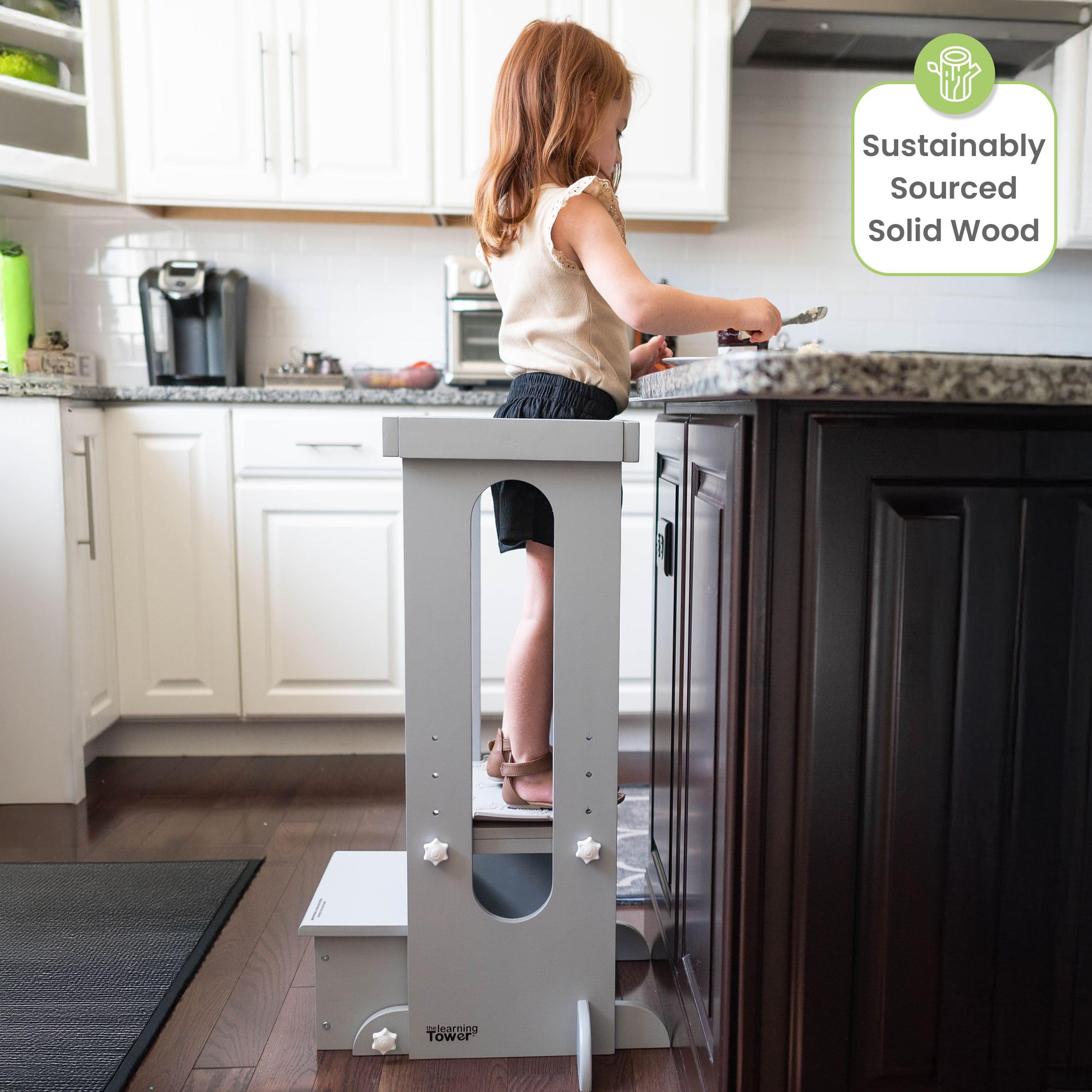Little Partners Foldable Toddler Tower height levels, adjustable steps for growing kids