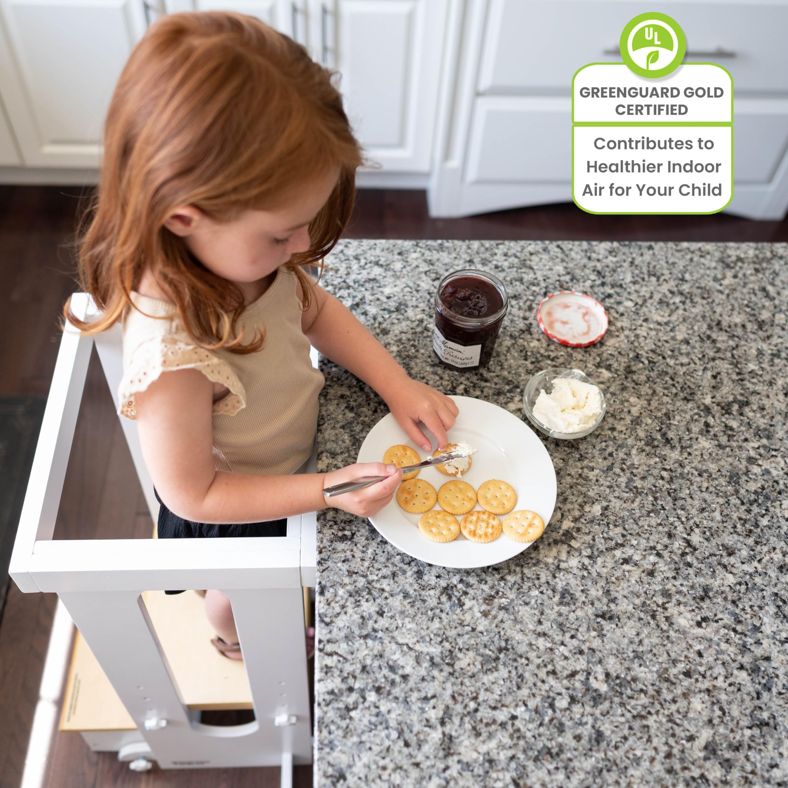 Little Partners Foldable Tower LVL wood construction offers durability with easy wipe-clean surfaces.