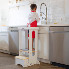 Little Partners Foldable Tower side view highlights sturdy wood and easy storage after play.