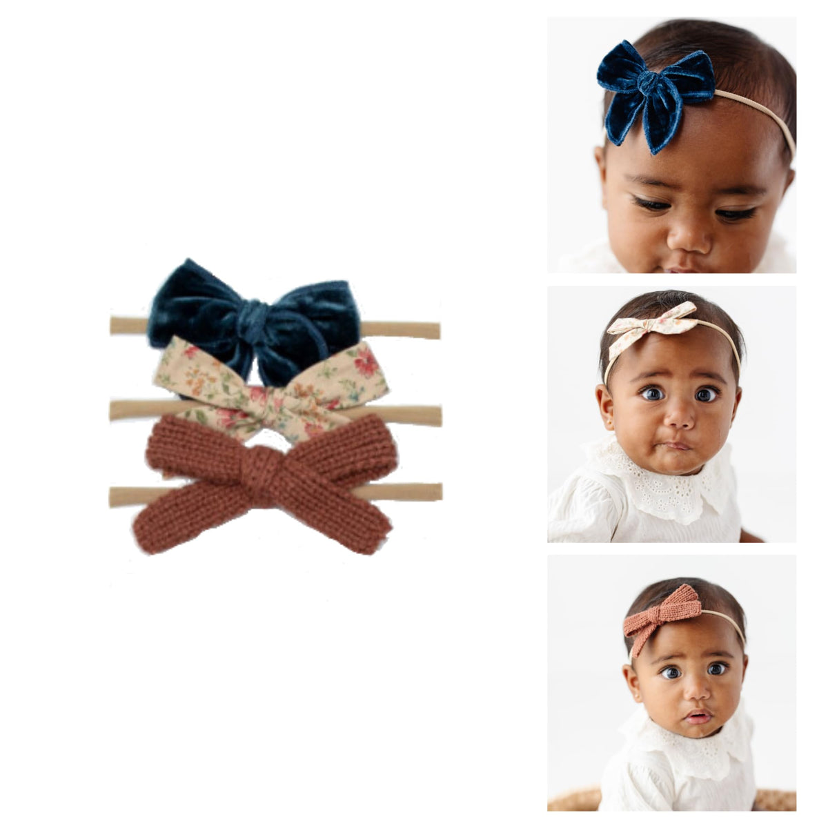 Little Poppy Co Amelia Set mini on nylon headband: soft, secure fit for newborns.