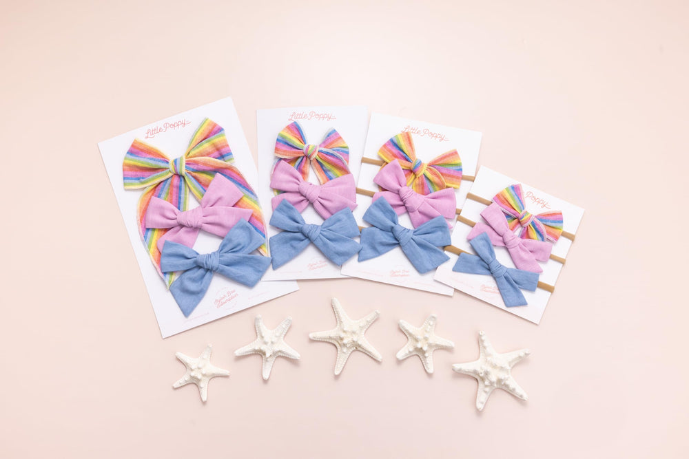 Little Poppy Co easy-care bows stay vibrant with spot-clean maintenance.