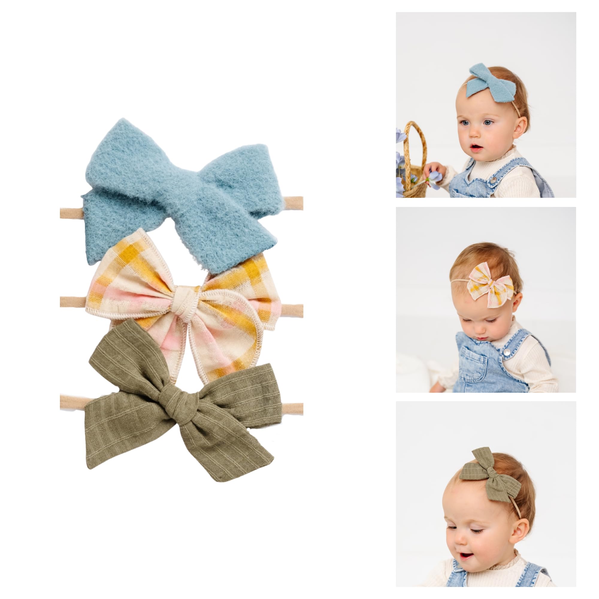 Little Poppy Co Elizabeth Set bows on nylon headband, soft and versatile from newborns to adults.