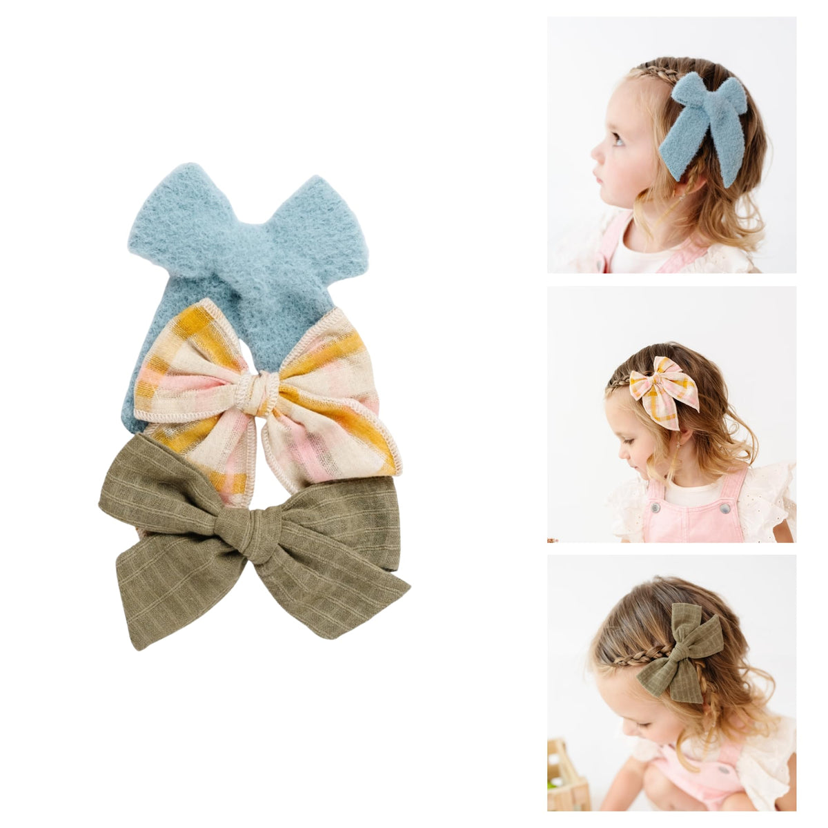 Little Poppy Co Elizabeth Set three hair bows on reversible clips for stylish everyday outfits