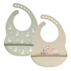 Little Rawr silicone bib with adjustable neck, secure fit during meals.