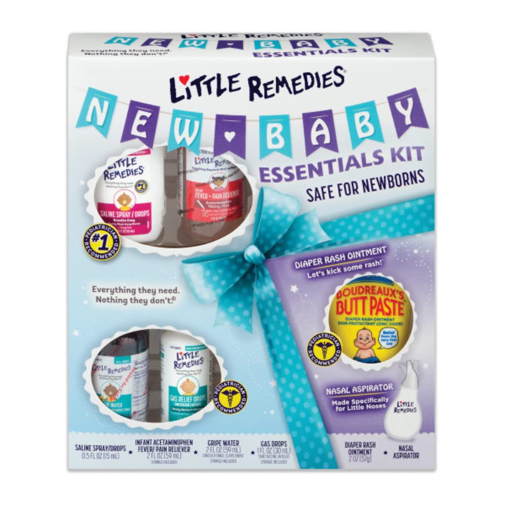 Little Remedies New Baby Essentials Kit packaging for six items, ideal for new parents