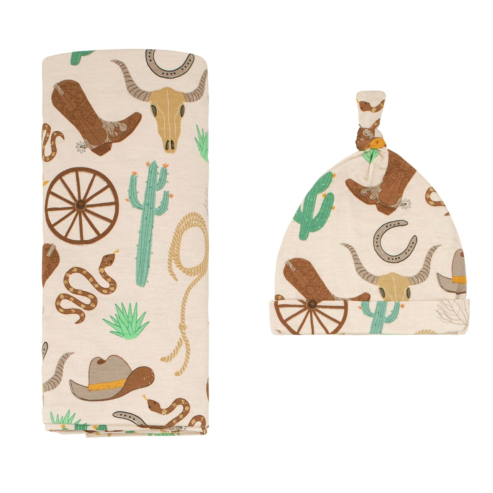 Little Sleepies Caramel Ready to Rodeo swaddle blanket in bamboo fabric for gentle newborn comfort.