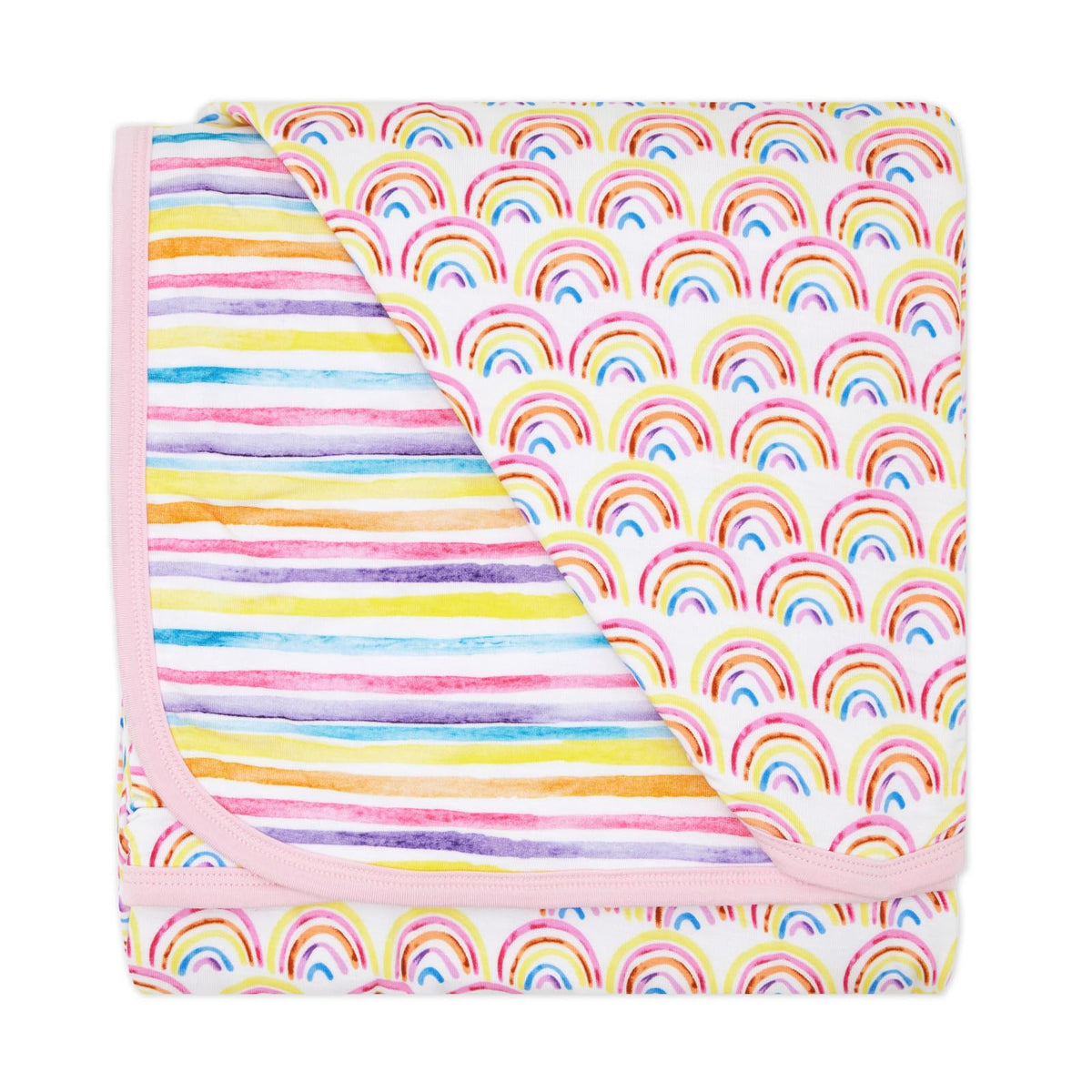 Little Sleepies Cloud Blanket with pastel rainbows for cozy year-round snuggles.
