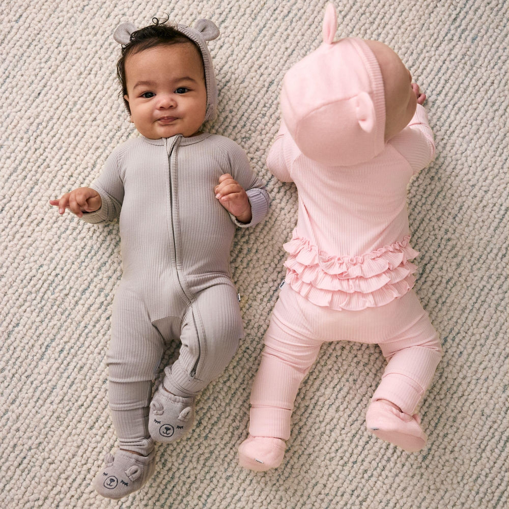Little Sleepies dove gray ribbed pajamas for hospital or home use