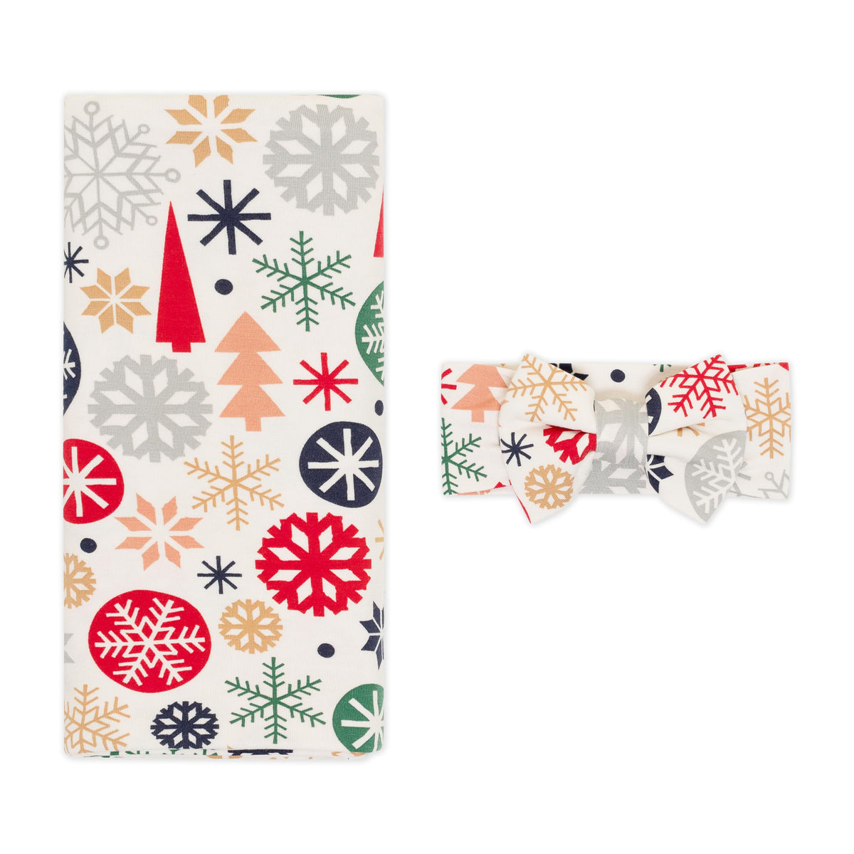 Little Sleepies Lunaluxe swaddle blanket in 44x44 lies flat for cozy newborn snuggles.