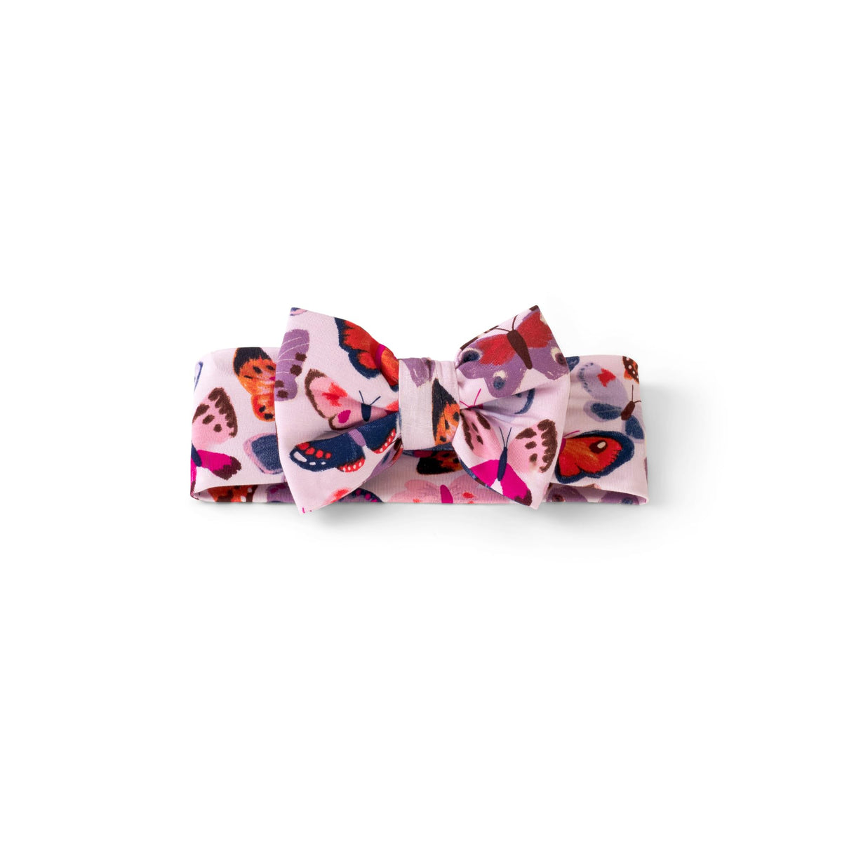 Little Sleepies Luxe Bow Headband Butterfly Kisses closeup shows soft fabric and cute detailing