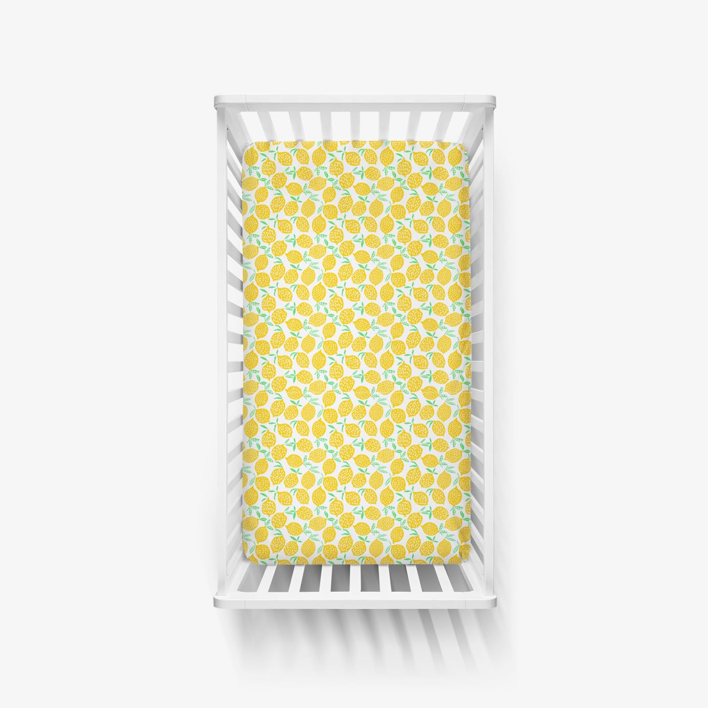 Little Sleepies matching-prints Lemon crib sheet showcases cute designs for nursery coordination.