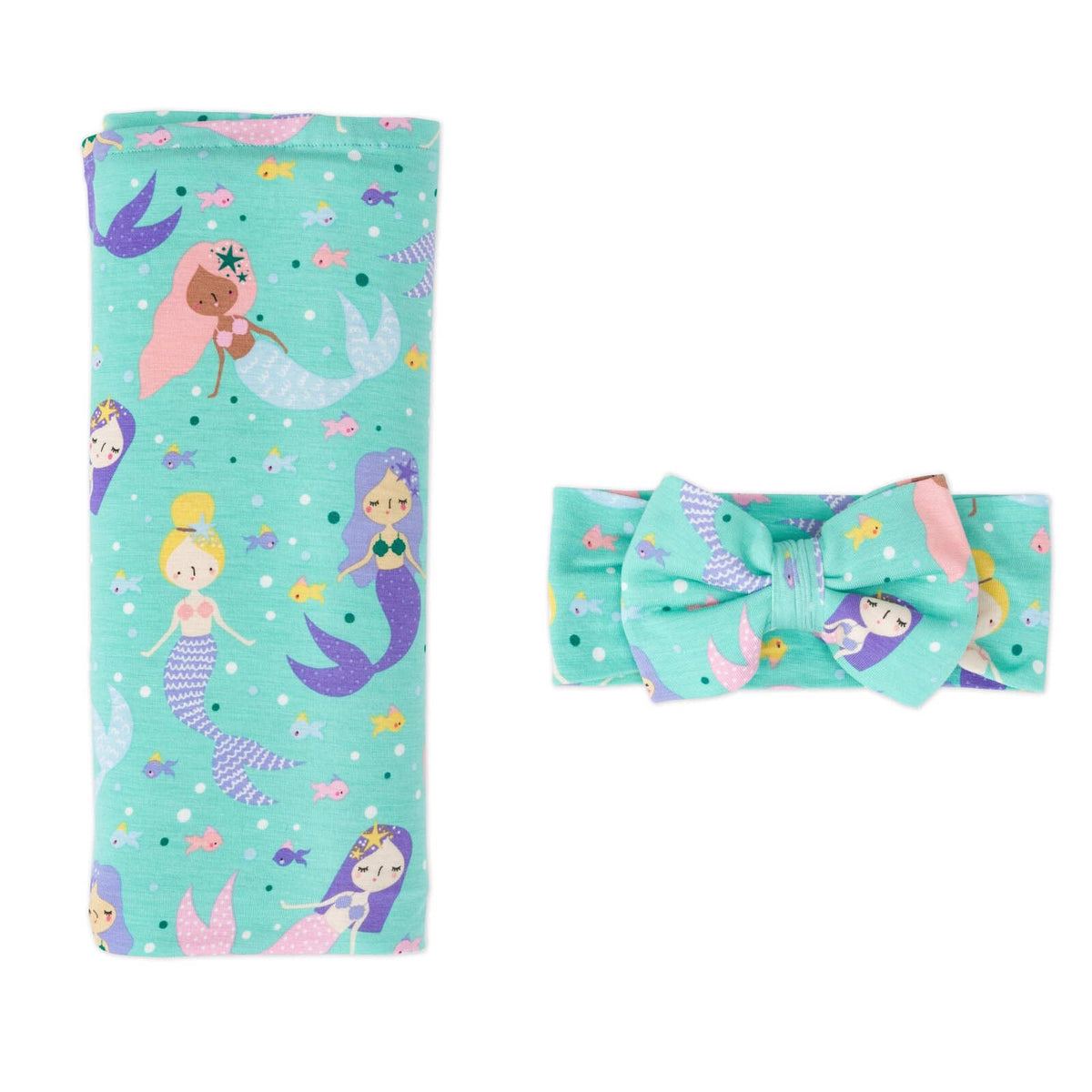 Little Sleepies Mermaid Magic swaddle blanket for soft, breathable newborn cuddling