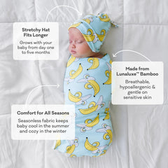 Little Sleepies newborn hat matches the swaddle for cozy outfits.